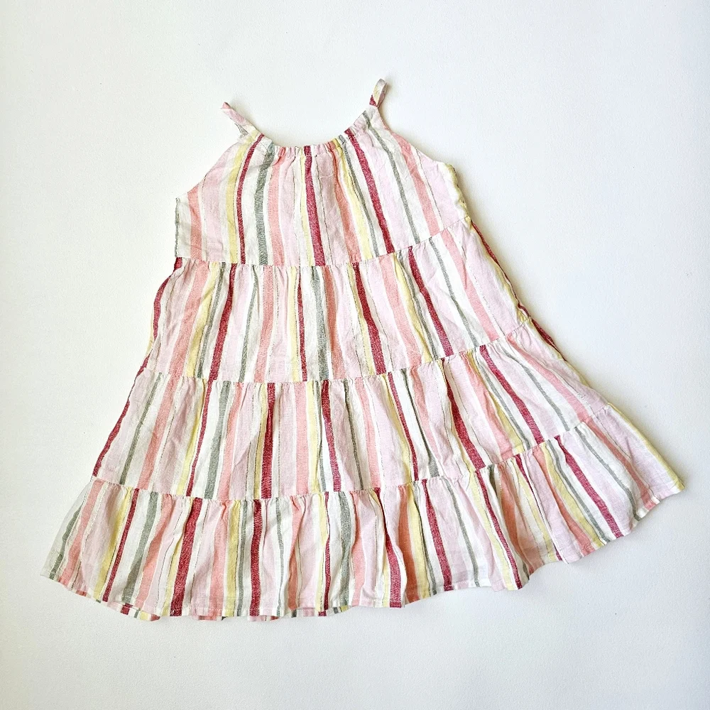 Gymboree 4T Girls Linen Cotton Striped Sundress Gold Metallic Thread Lined